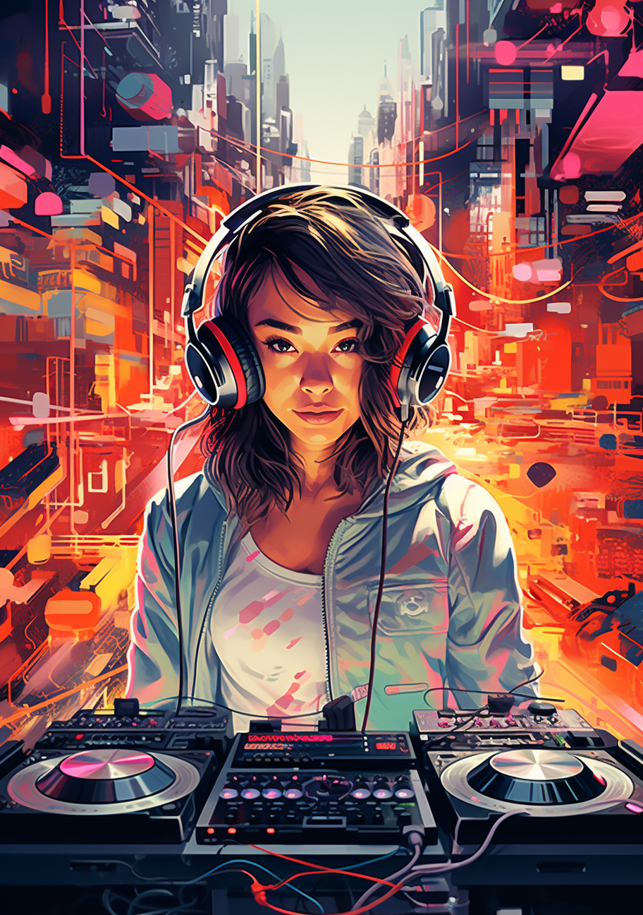 Hyper-realistic Pop-Art Fusion DJ Illustration  ?