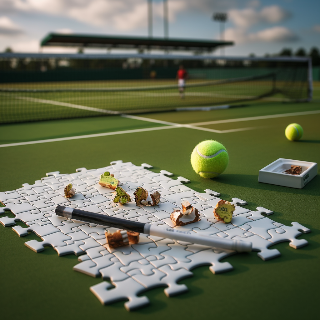 Puzzle with 4 Pieces on Tennis Court Background