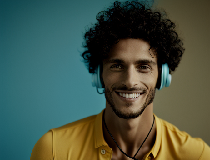 Smiling man wearing black headphones