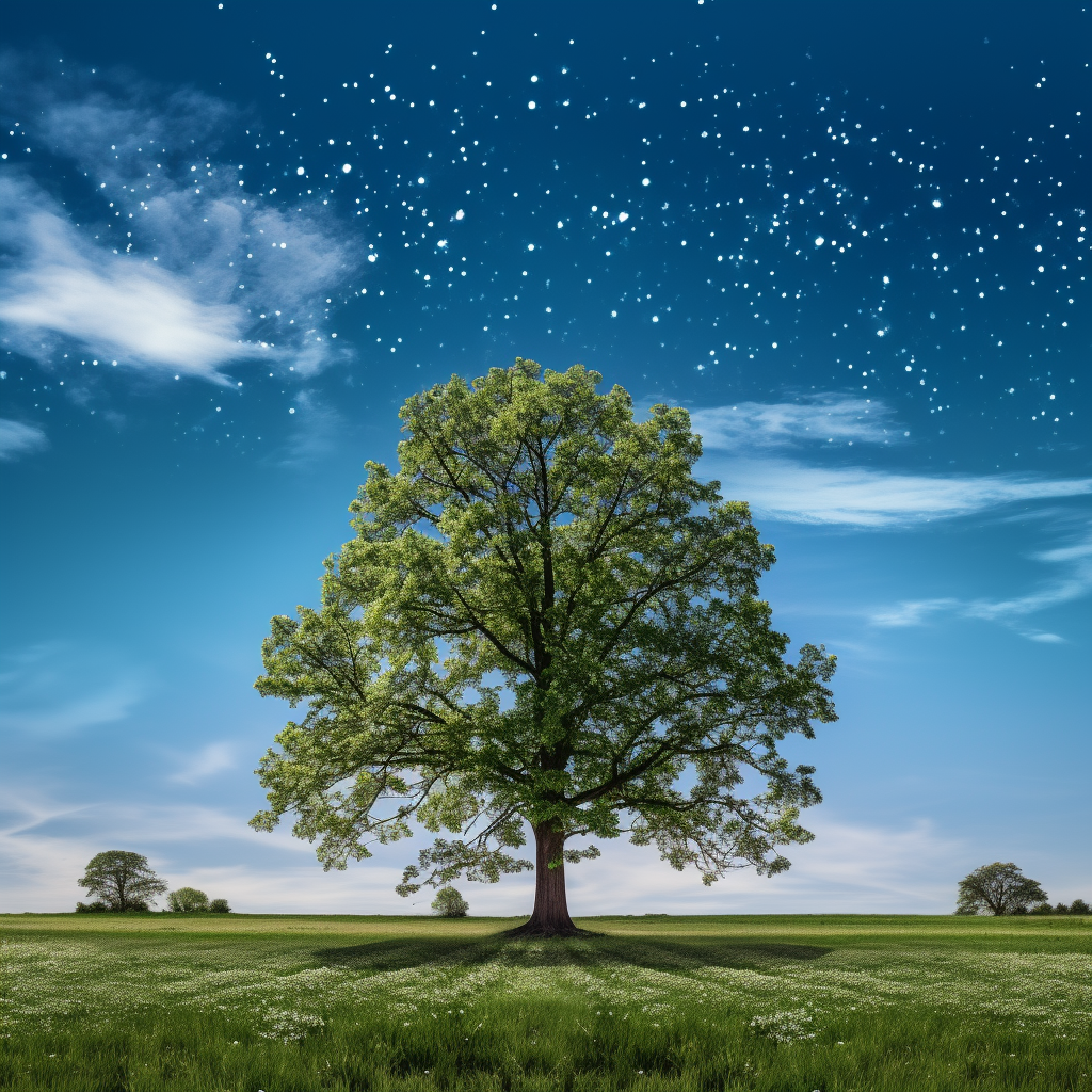 Photograph of Hyper-Realistic Tree with Star-Shaped Leaves