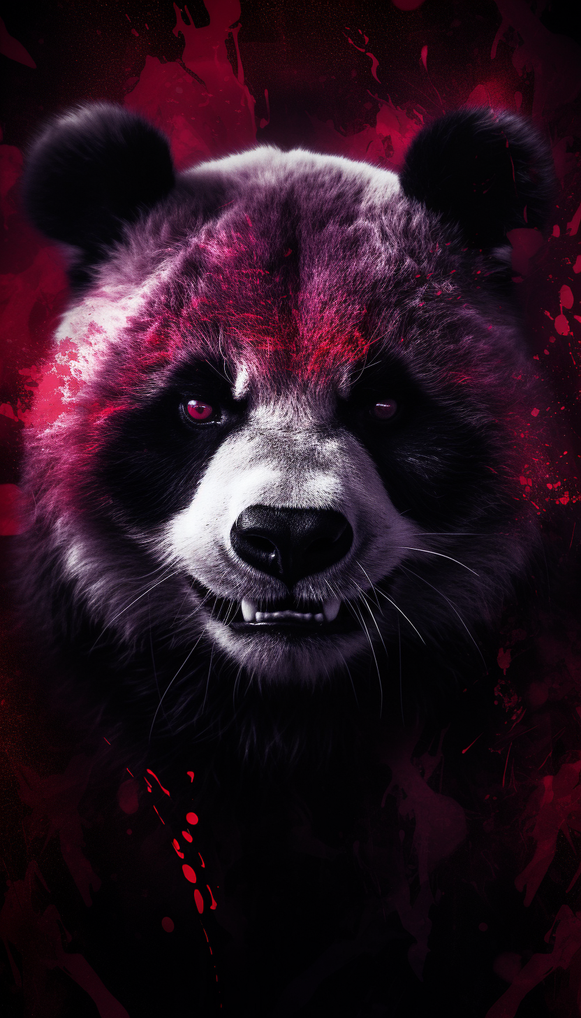 Hyperealistic panda portrait with dark and stained background