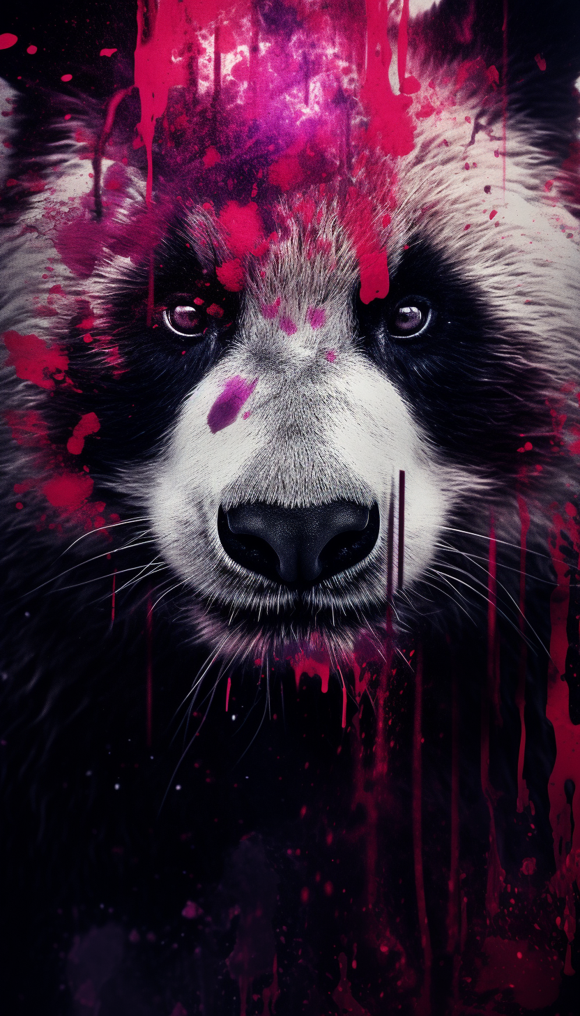 Detailed hyperealistic panda portrait in dark stains