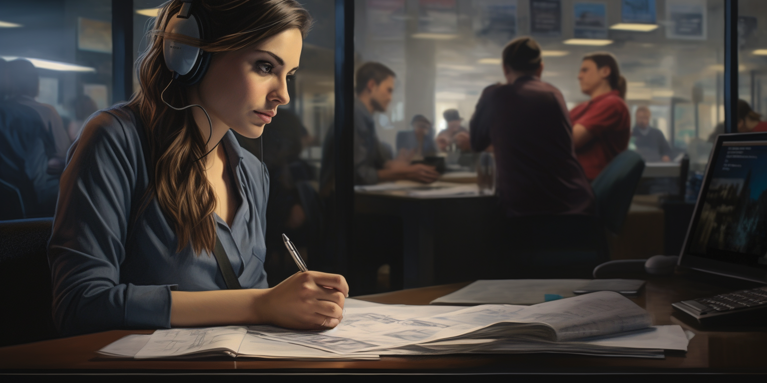 Woman multitasking in a modern office