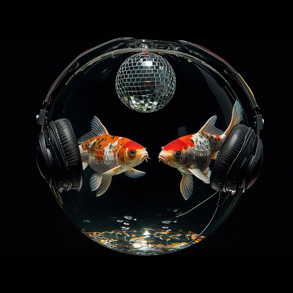 Colorful koi fish in hyperreal fish bowl