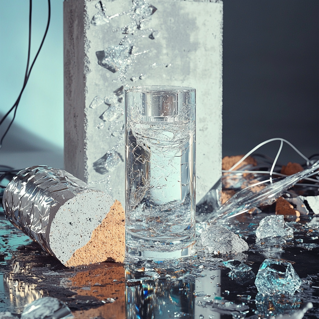 hyperreal image of cylindrical clear perfume bottle display