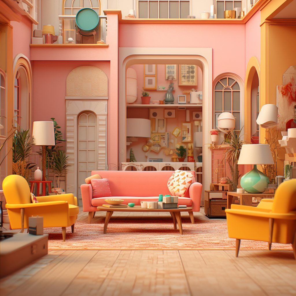 Hyperreal Abstract Art in Wes Anderson Style