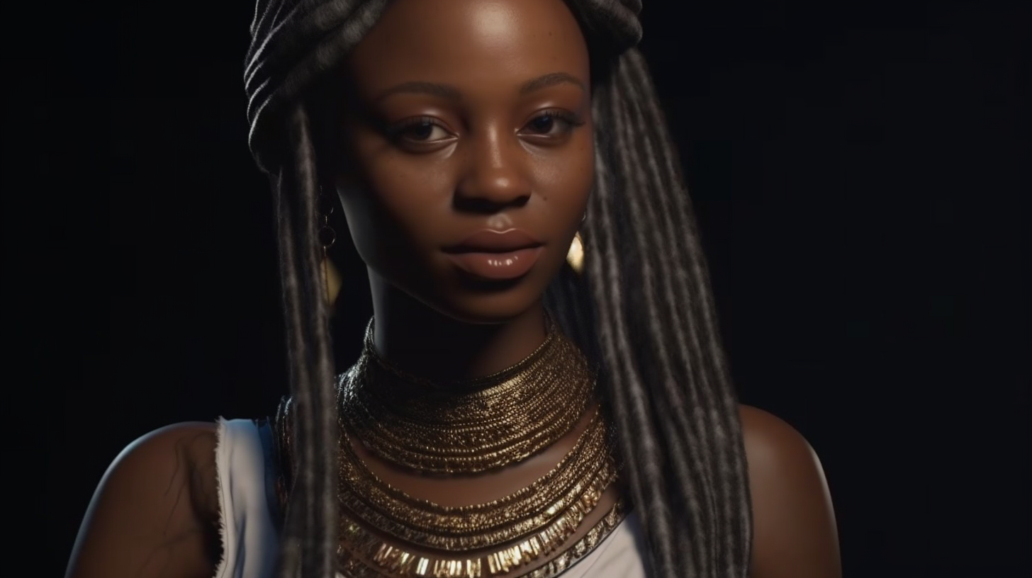 Beautiful African American woman with straight hair and elegant attire