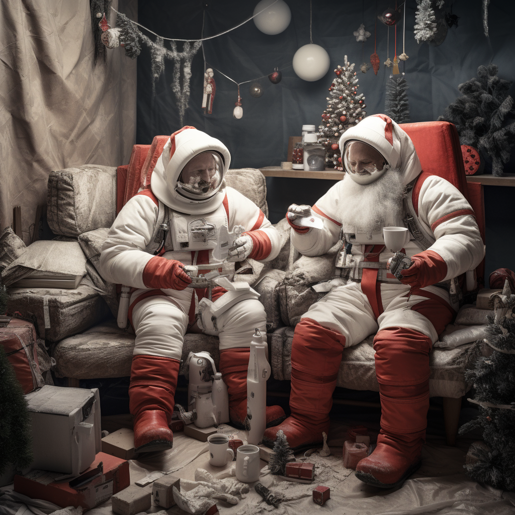 Two Astronauts Celebrating Christmas Joyfully