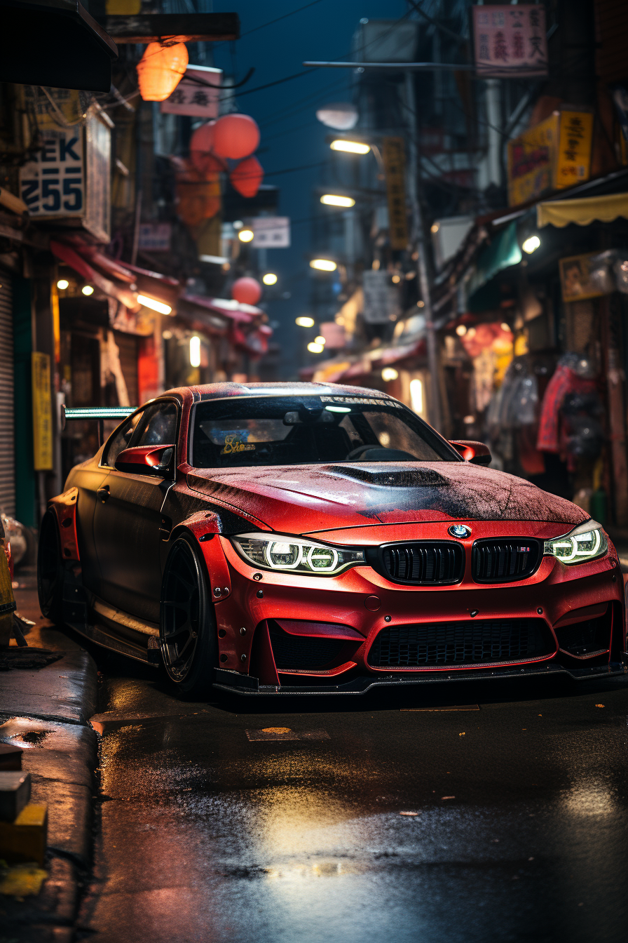 Hyperrealistic BMW Red Car Tuning Image