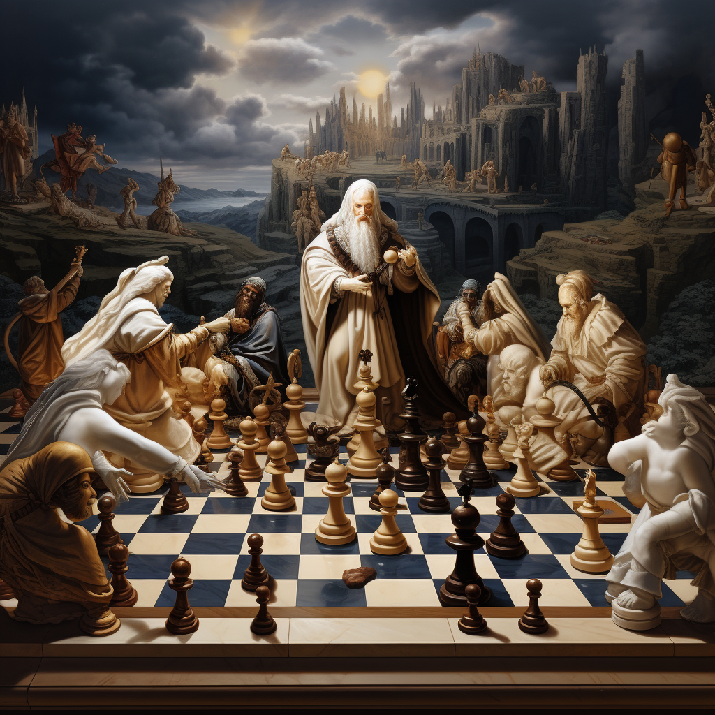 Hyperrealistic Chessboard King at Center Game