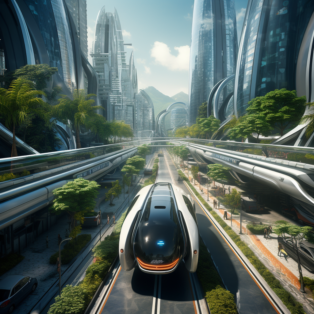 Futuristic urban shuttle in nature