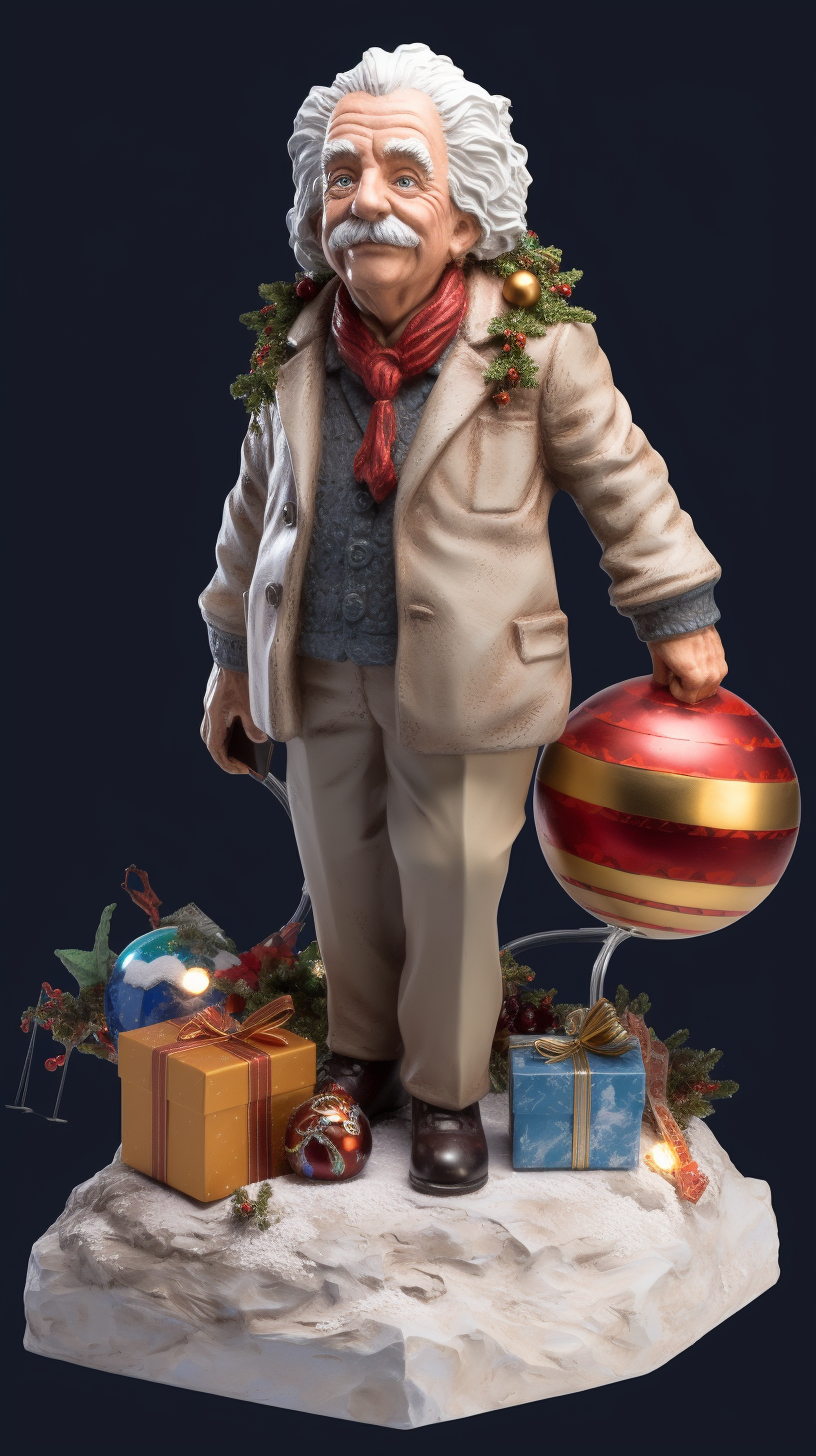 Hyperrealistic Einstein with Gift ? and Holiday Decorations