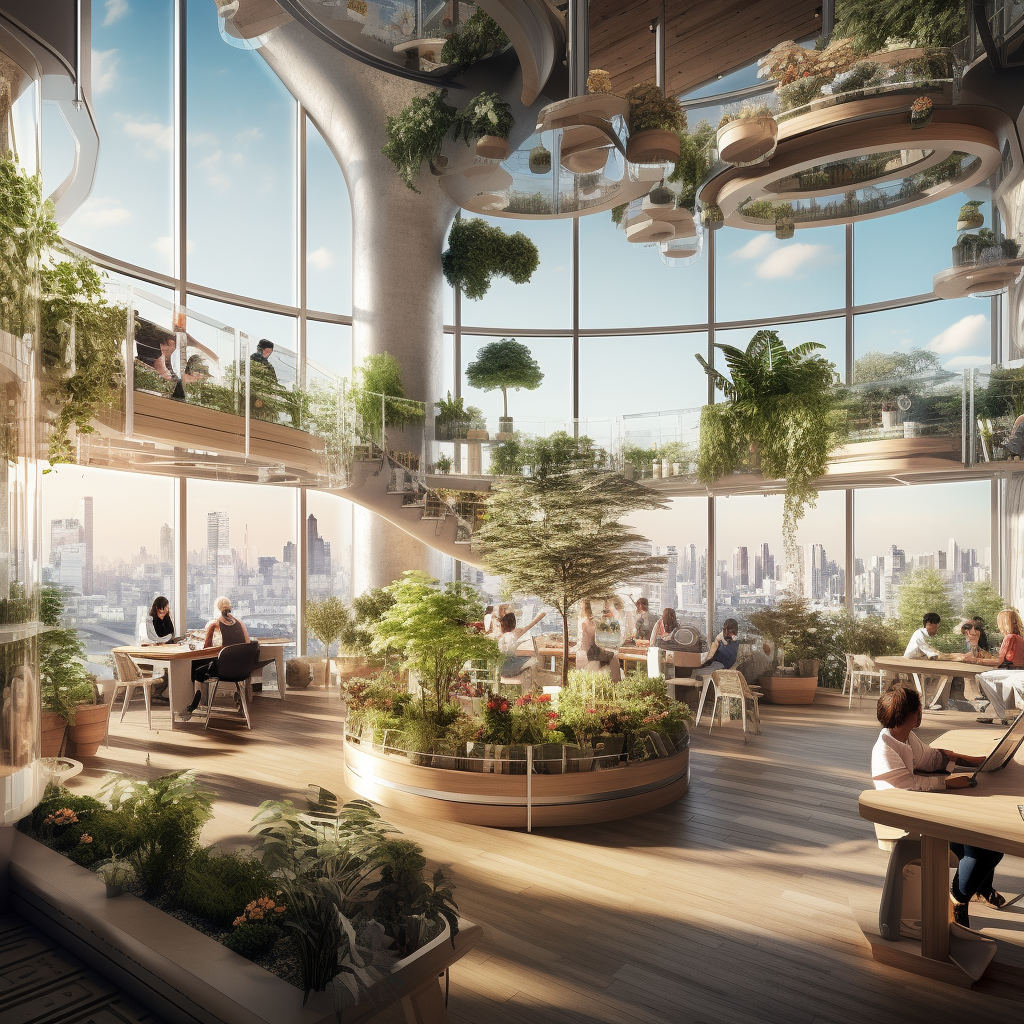 Hyperrealistic Office of the Future with Natural Materials