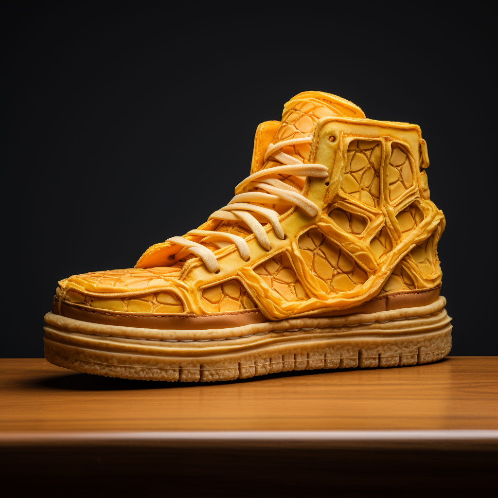 Fashionable sneakers made of grilled cheese sandwiches