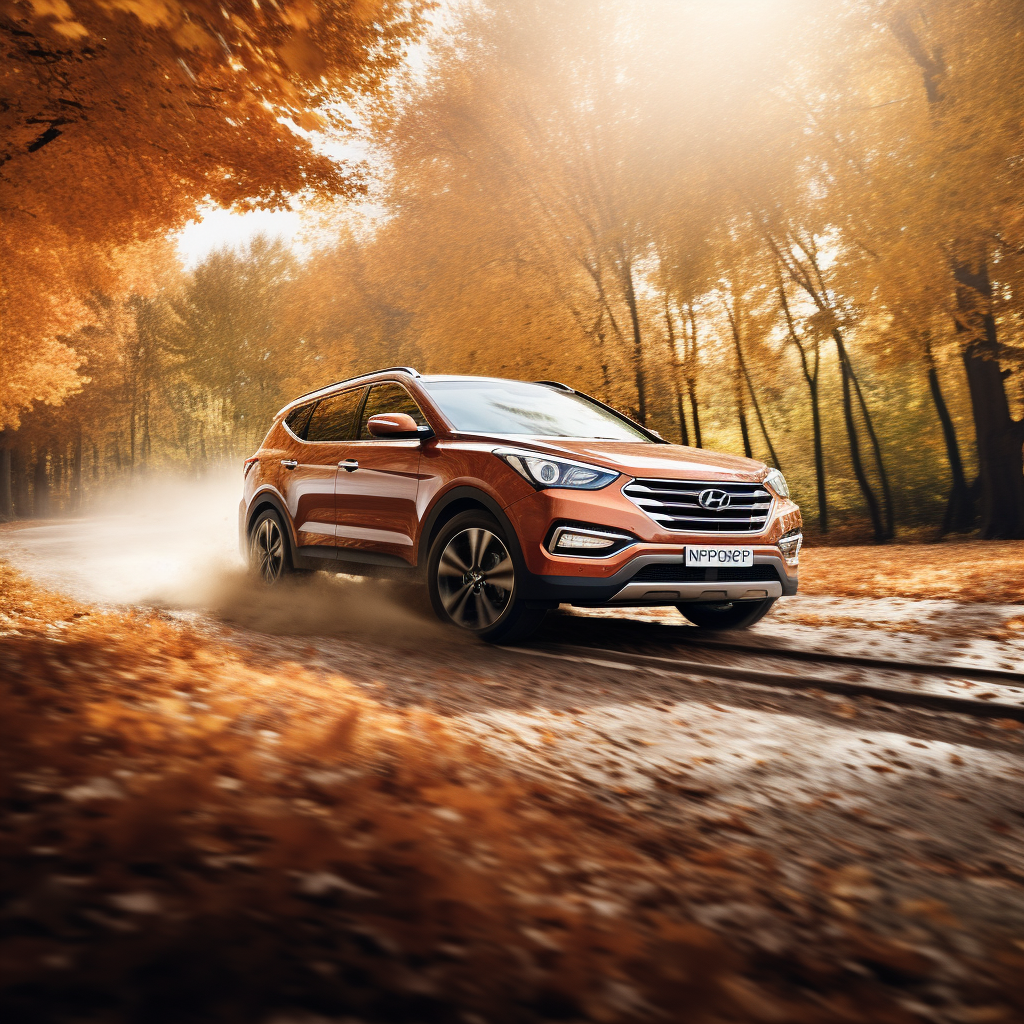 Hyundai Santa Fe on an autumn road