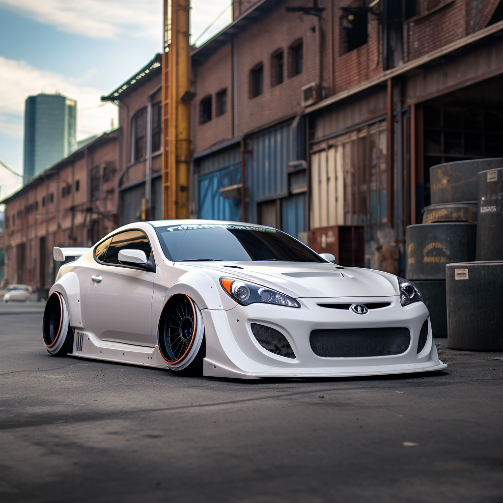 White Hyundai Tiburon with Wide Body Kit