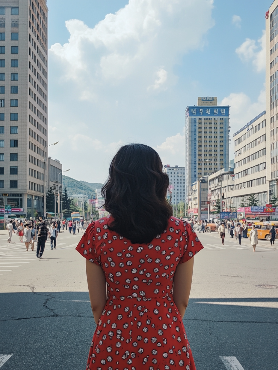 iPhone 7 Photo: 40-Year-Old American Woman in North Korea, Street Scene, No Background Blur, 3:4 Aspect Ratio