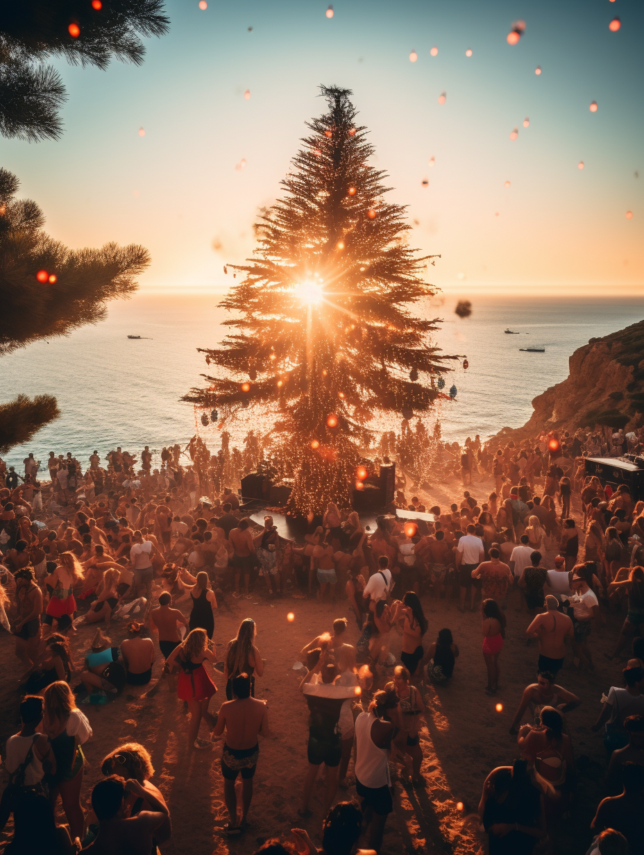 Dancing people at Ibiza beach party