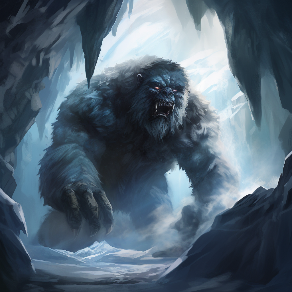 Dark Ice Cave with Small Yeti