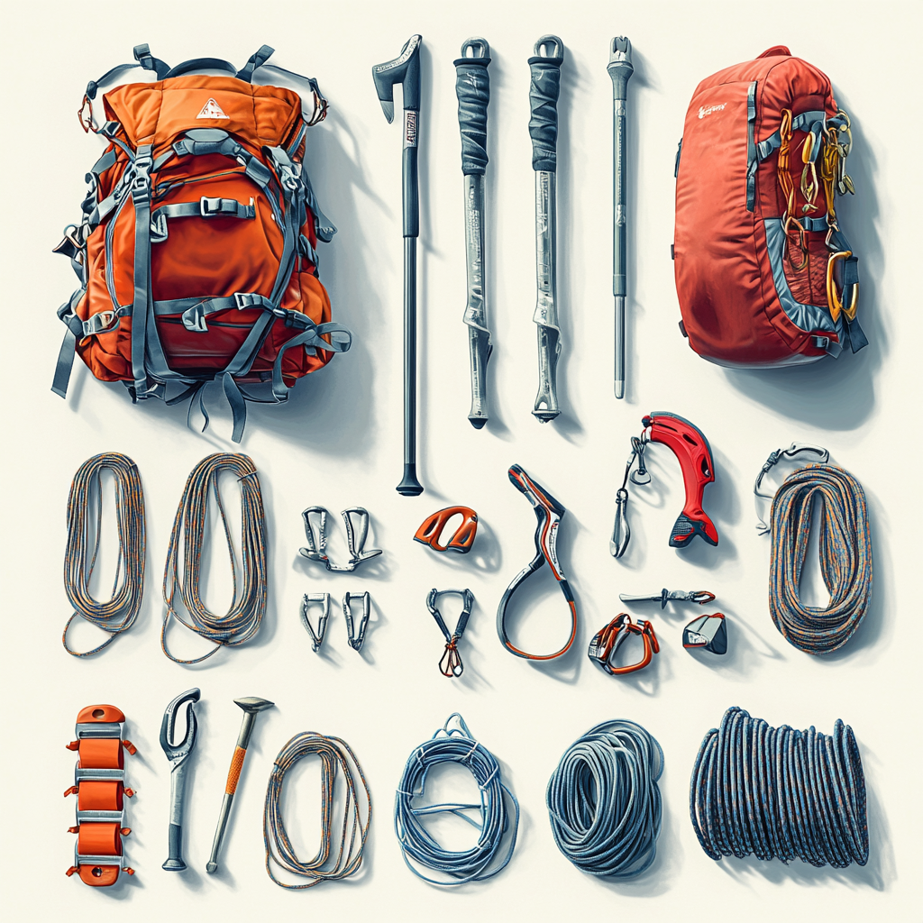 Ice climbing gear illustration anatomy style