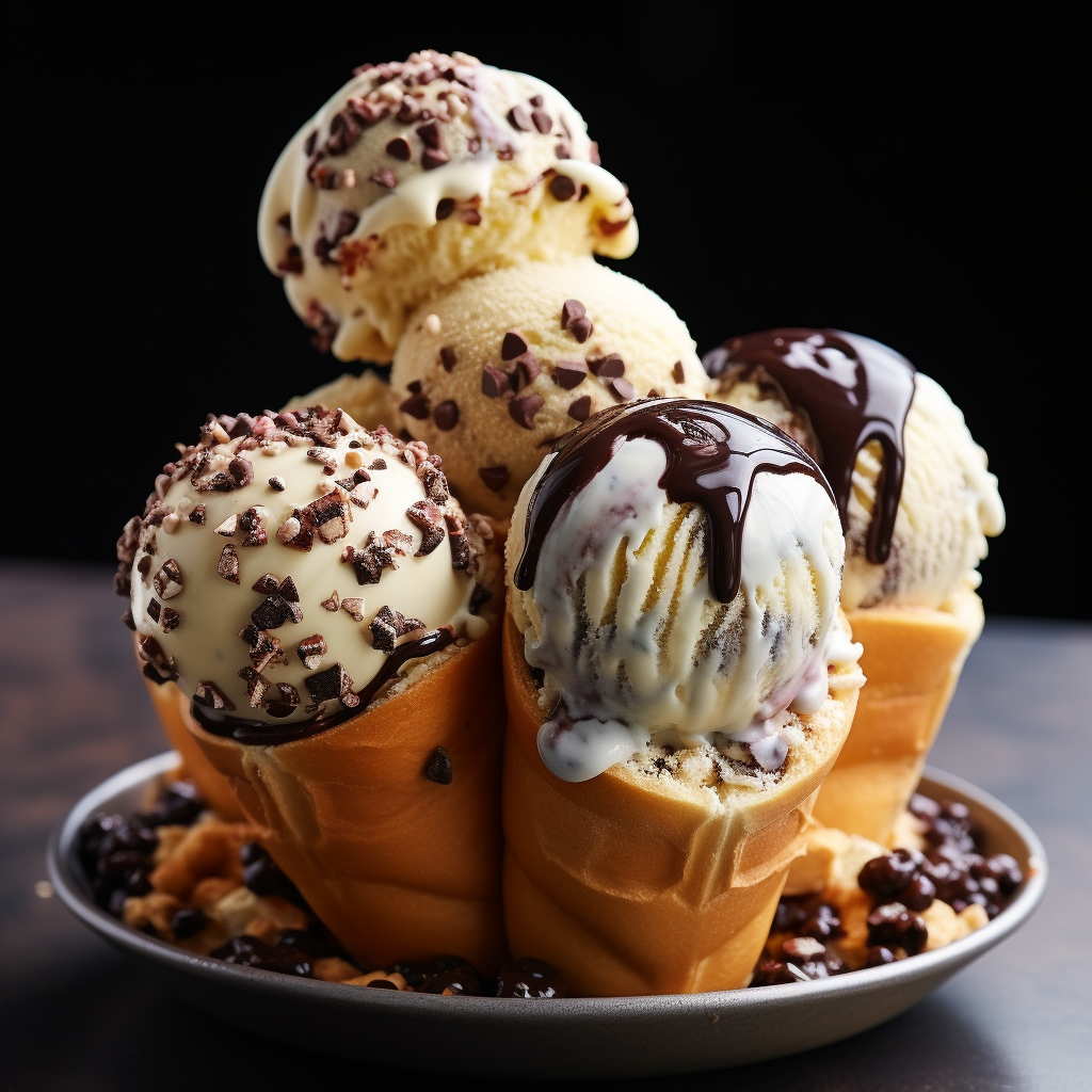 Ice Cream Balls on Roll Bread