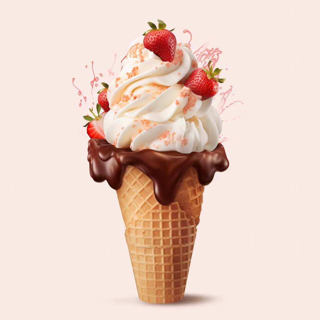 Ice cream cone with transparent background and toppings