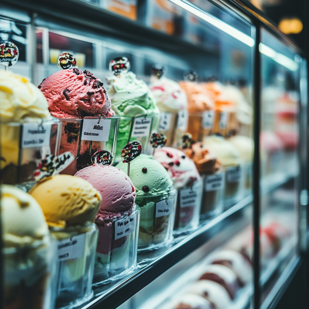 Ice cream flavor labels display case