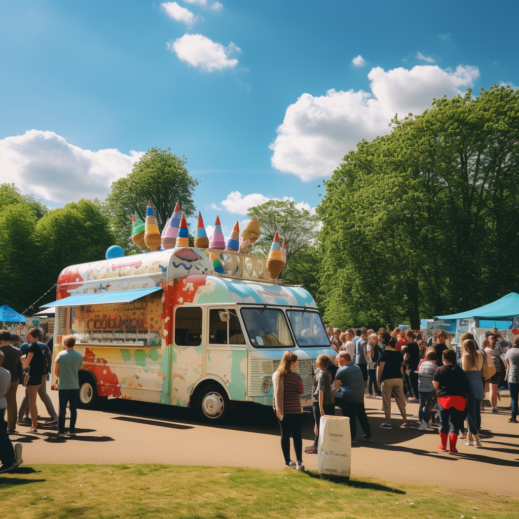 Colorful ice cream van in the park