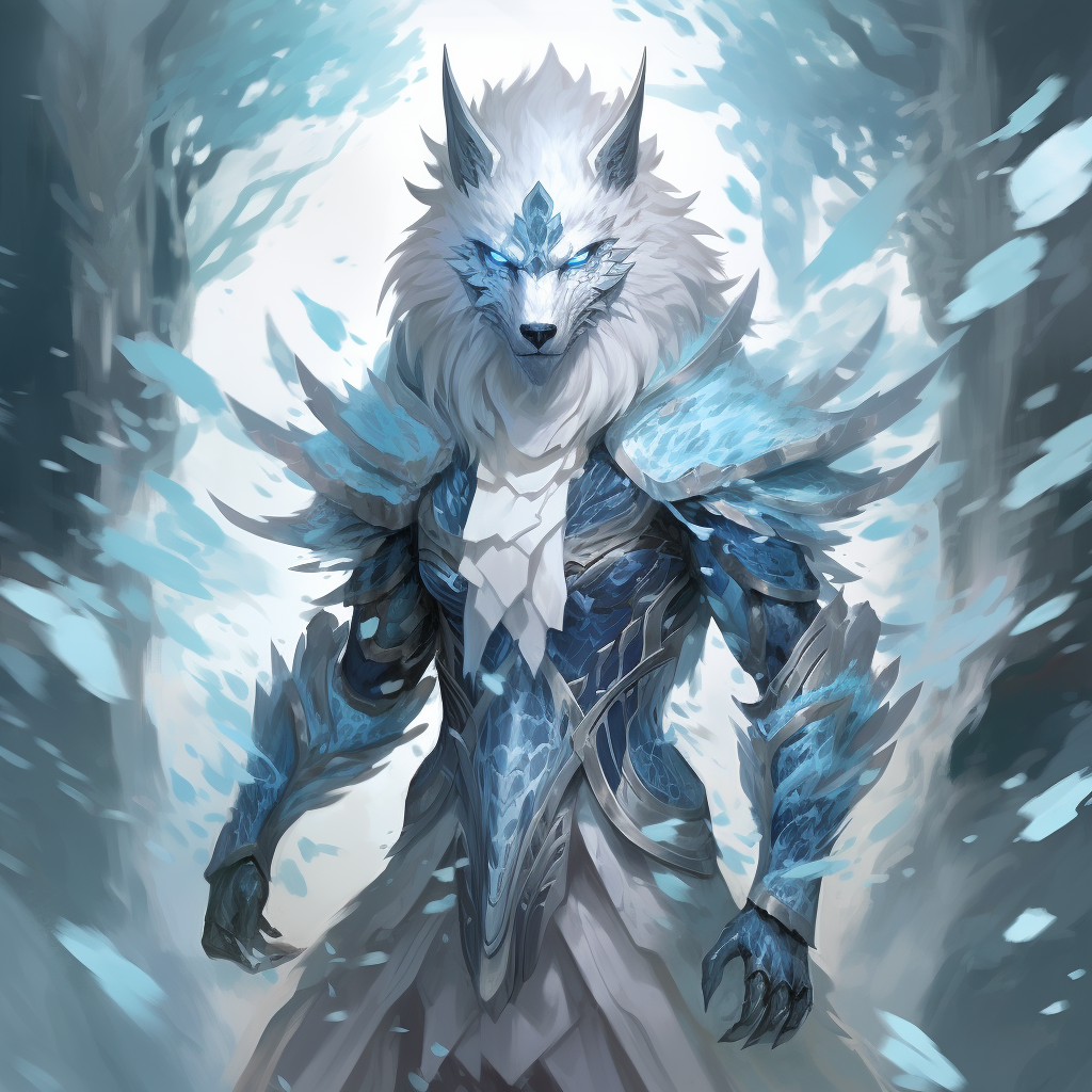 Ice Elemental in Armor with White Kitsune Fox Mask