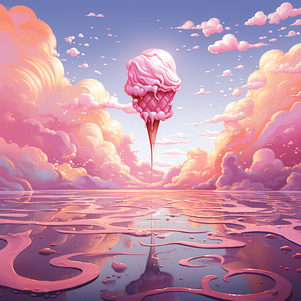 Colorful cartoonish ice cream in pink sky