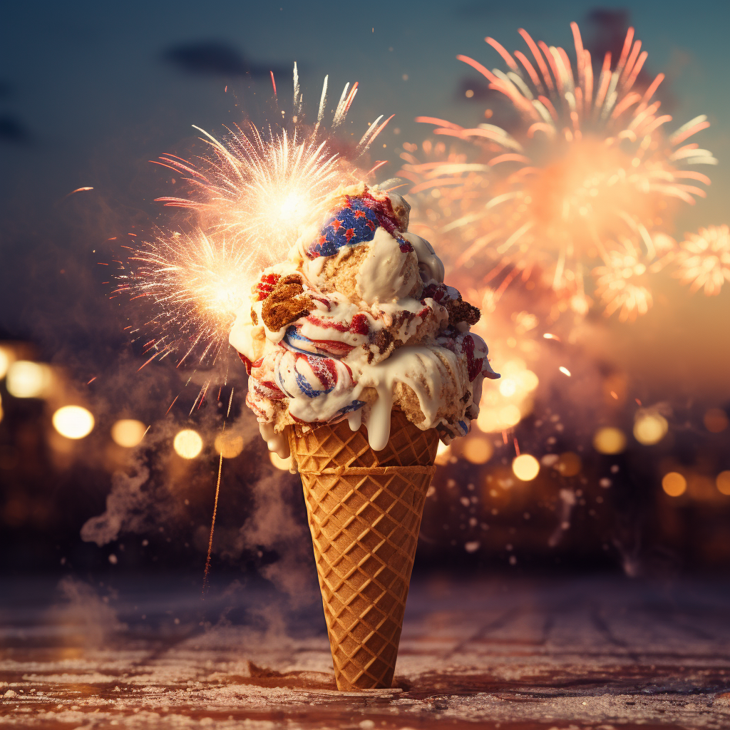 Colorful fireworks lighting up ice cream