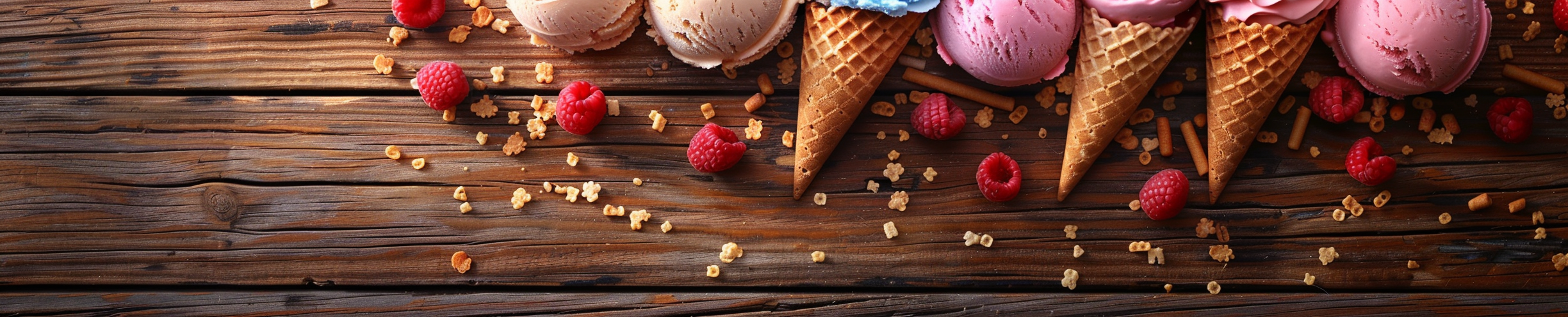 Waffle ice cream on rustic table