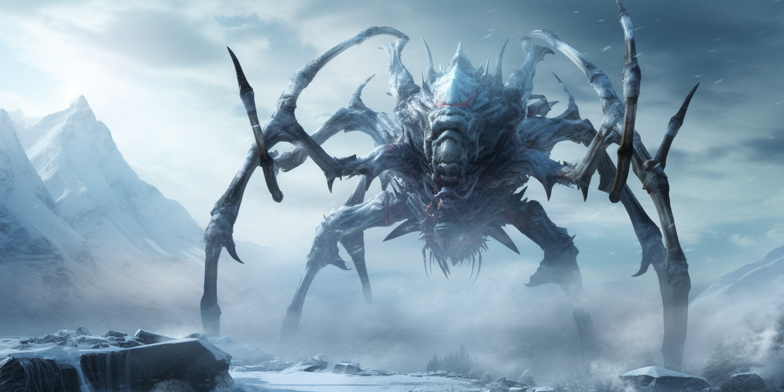 Majestic Ice Spider Elemental in Winter Landscape