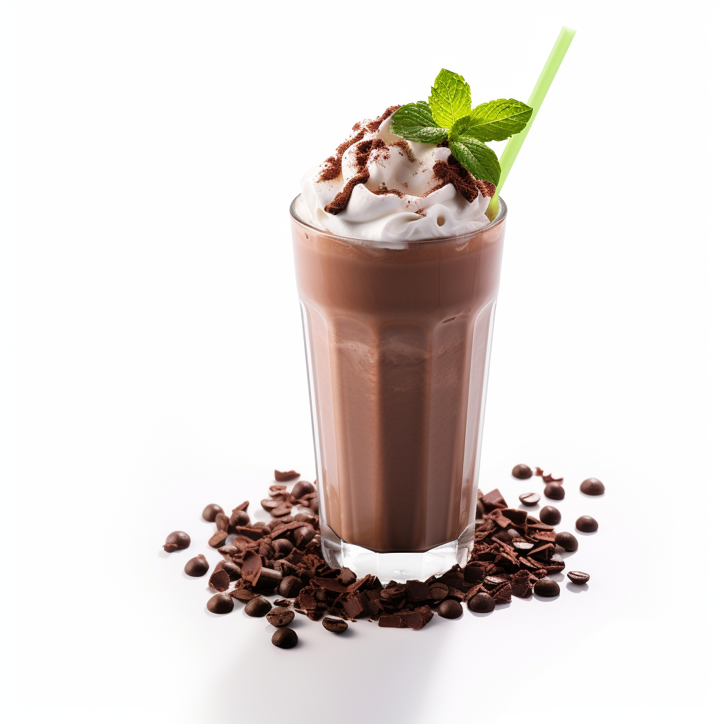 Delicious iced chocolate on white background