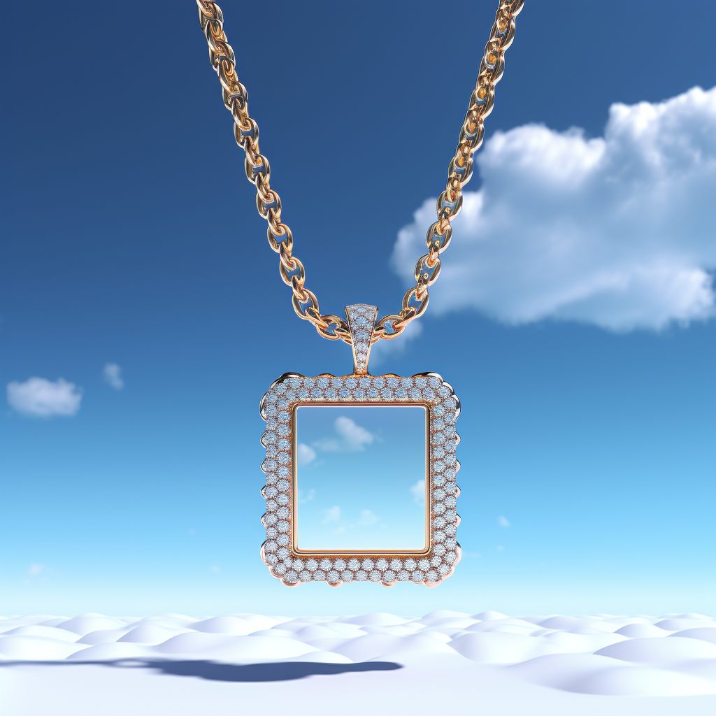 Floats in blue sky: Iced Diamond Necklace with Large Pendant