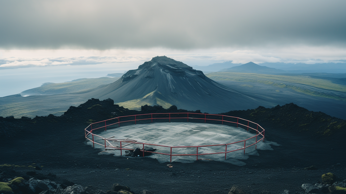 High-angle view of boxing ring on Icelandic mountain