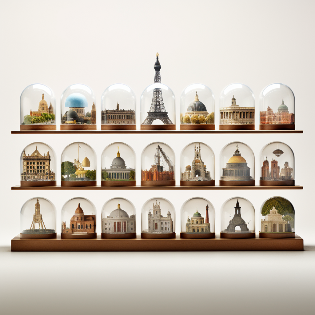 Iconic monuments in transparent domes on grid