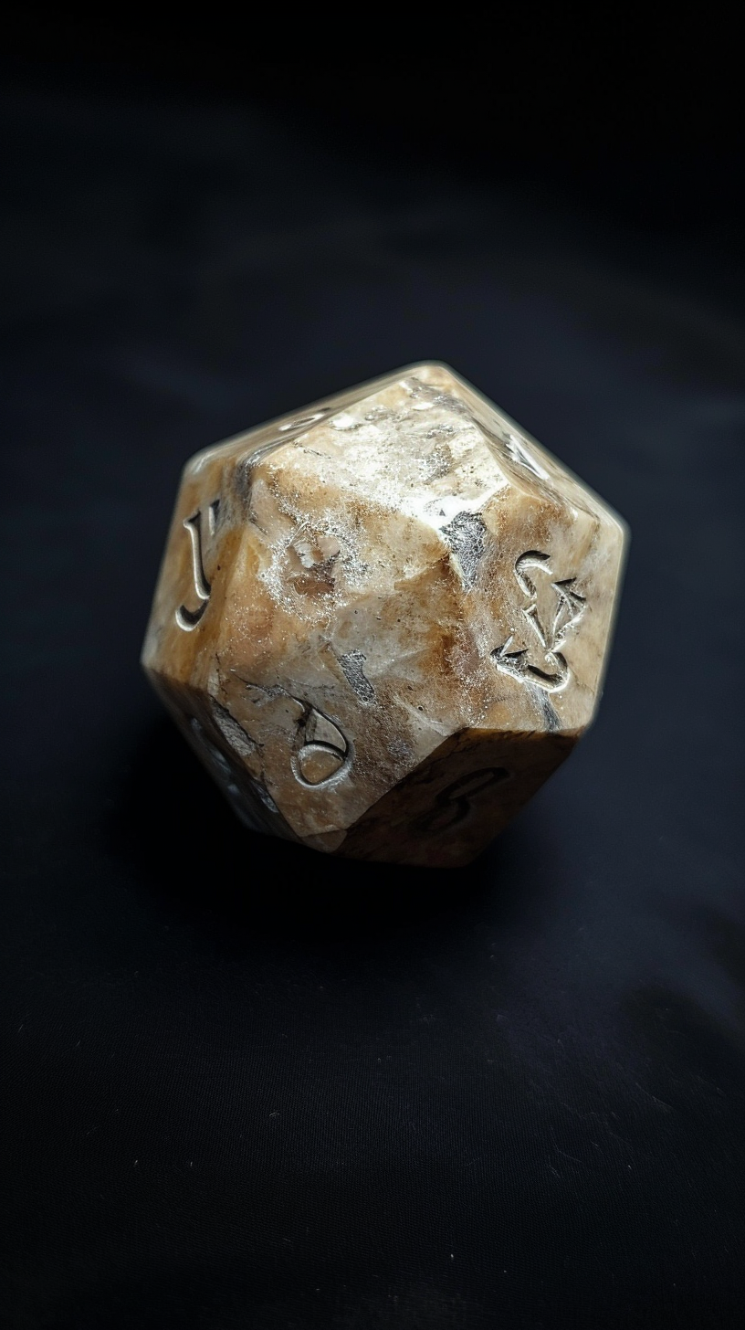 Icosahedron Bone Dice on Black Background