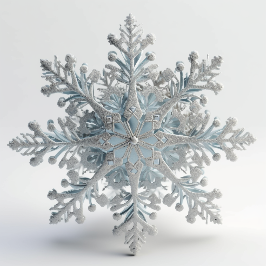 A beautiful icy blue silver snowflake on a white background