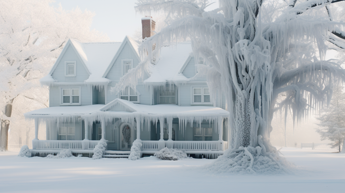 Freezing cold ice-covered house