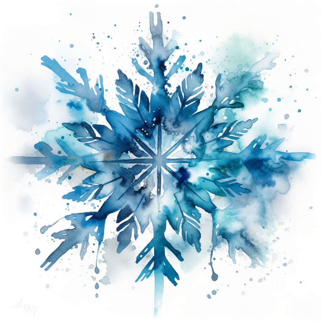 Icy blue snowflake in watercolor