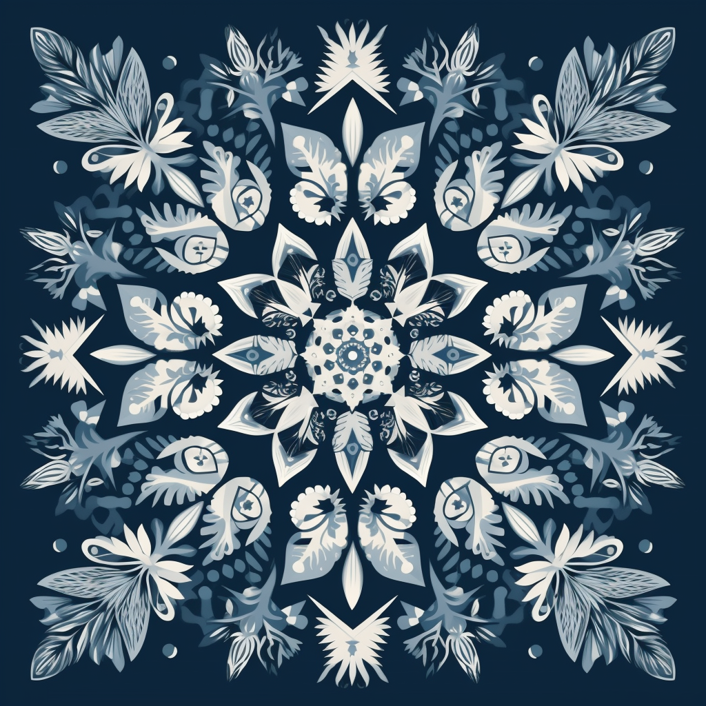 Scandinavian snowflake on navy blue