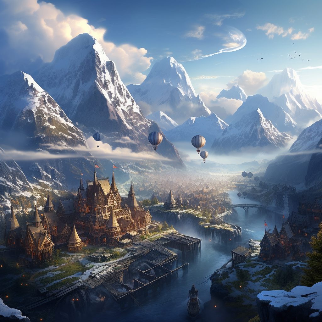 Beautiful snowy peaks in icy Viking village