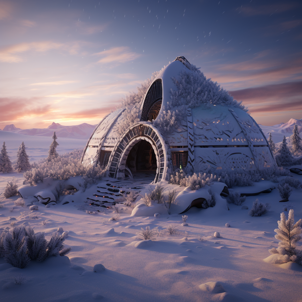 A cozy igloo amidst a snowy landscape