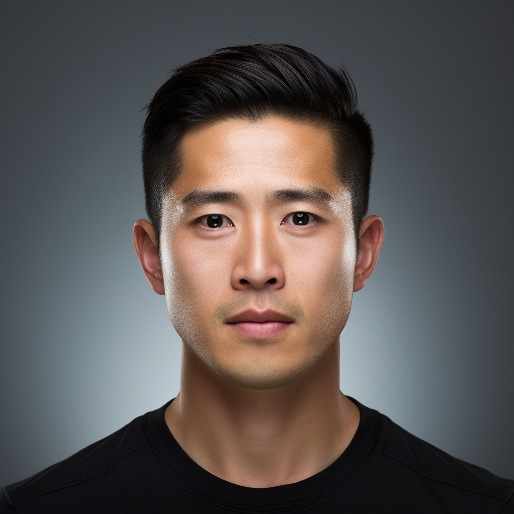 Asian man with ID photo headshot