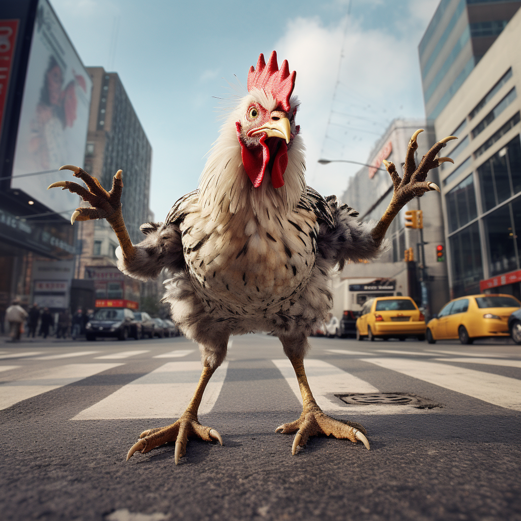 Idiot chicken crossing the road