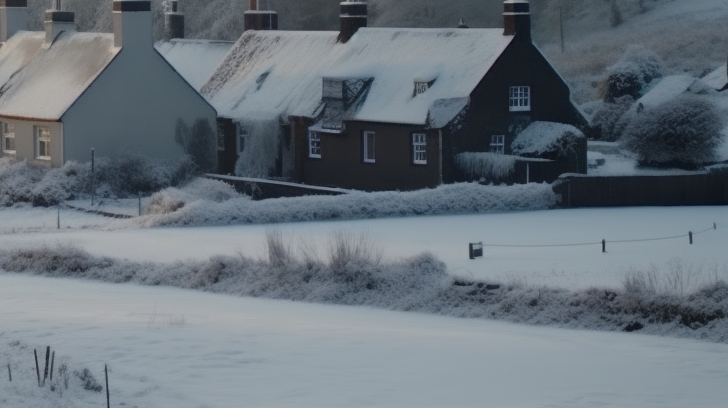 Snow-covered village in winter