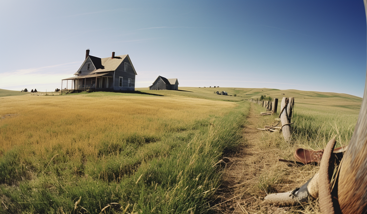 Farm house on idyllic sunny landscape