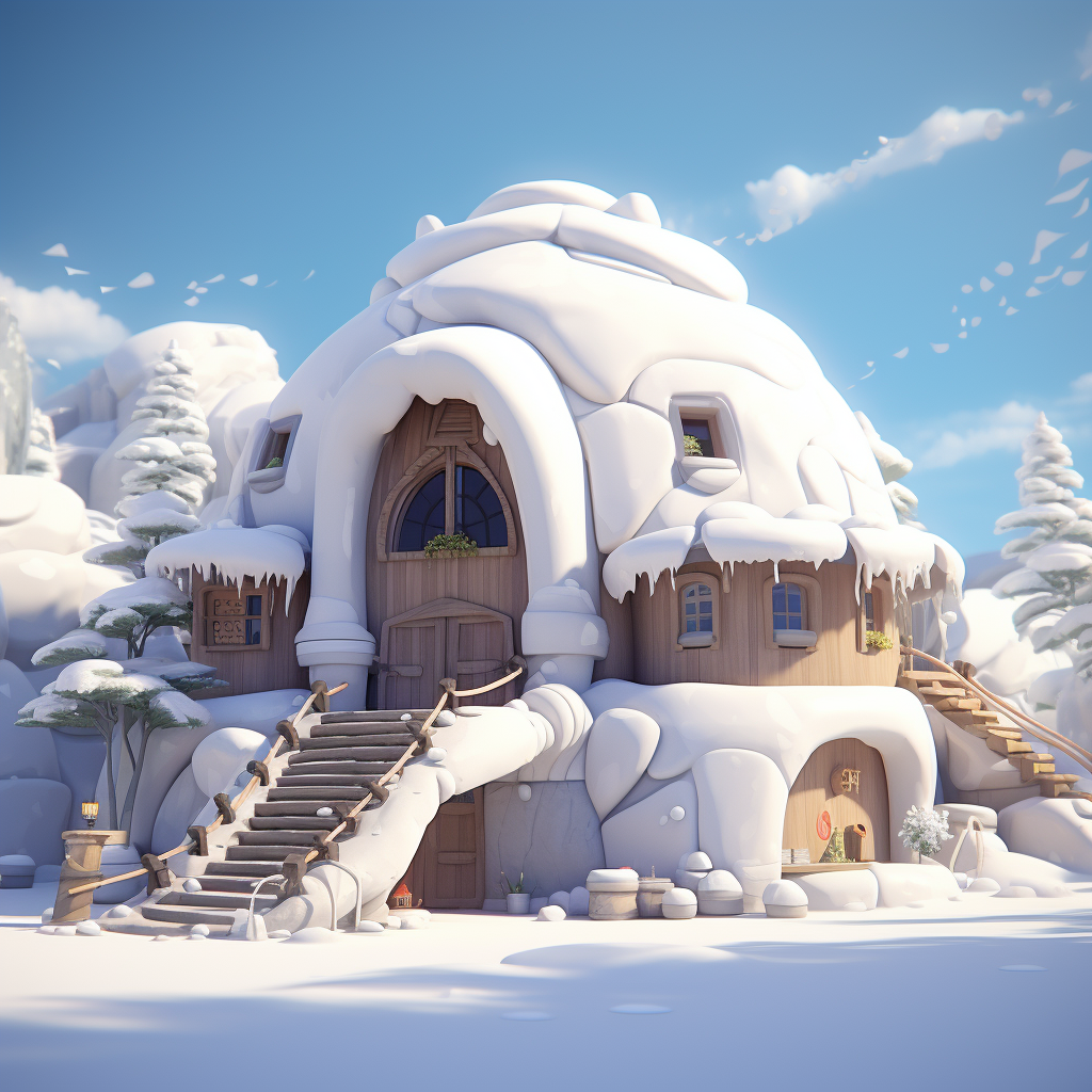 Animated igloo lounge in snow