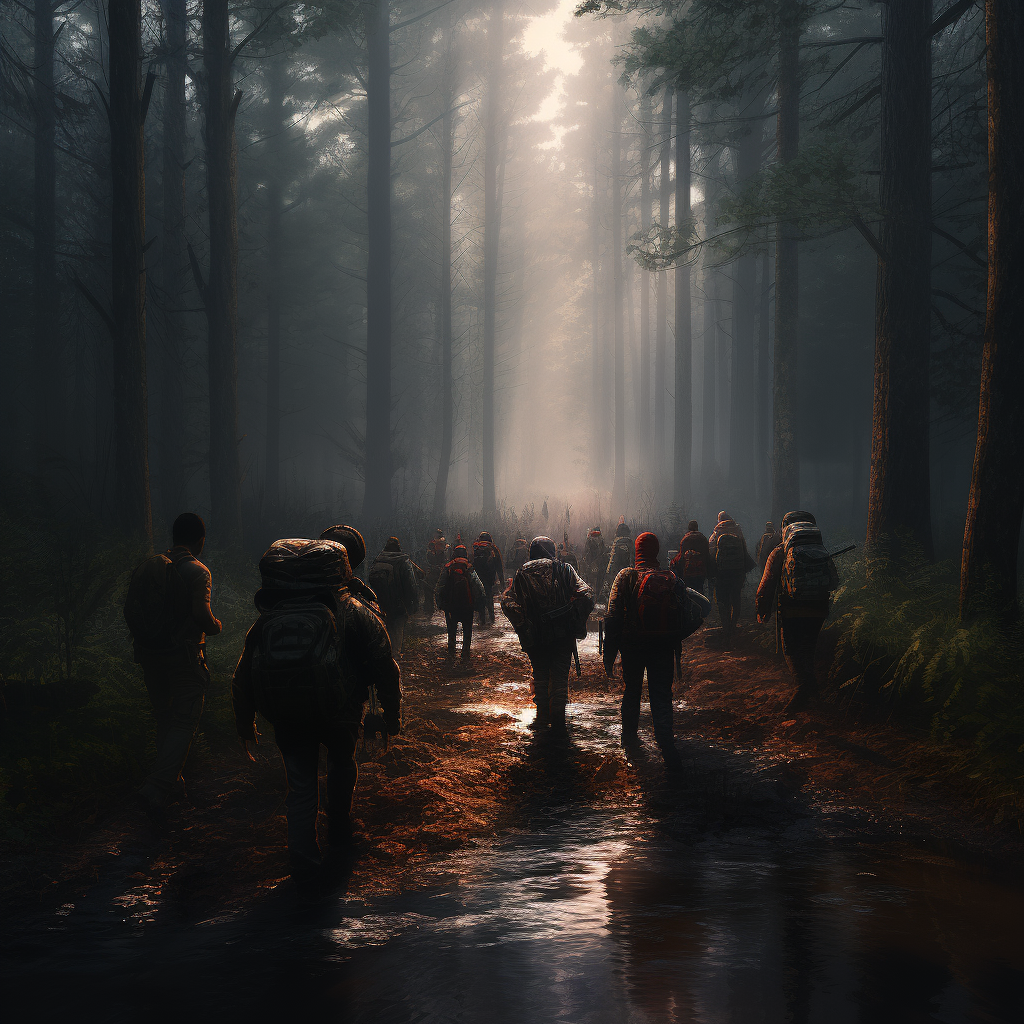 Group of illegal immigrants crossing Darien forest